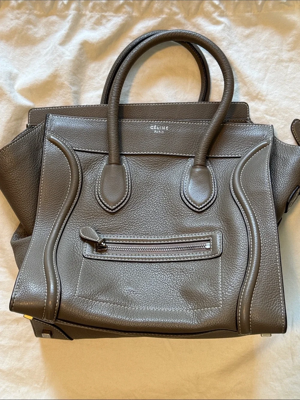 Celine Taupe Brown Souris Leather Mini Luggage Tote